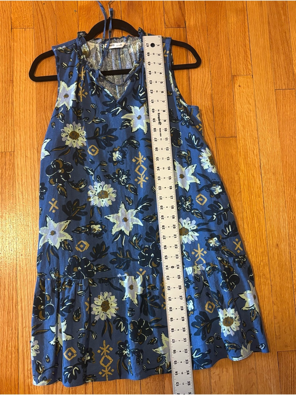 Sonoma Blue Floral Linen Blend Tiered Mini Dress Petite Medium PM - Picture 6 of 9